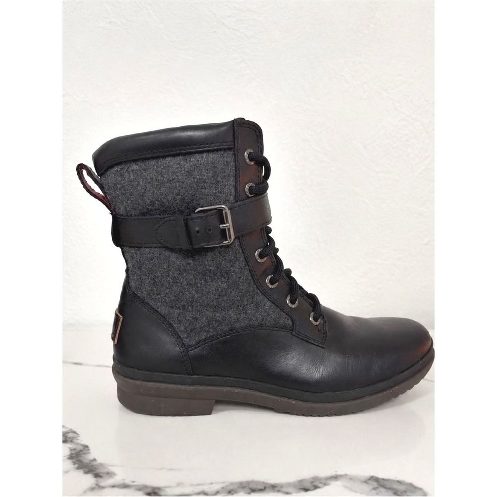 UGG Kesey Womens Boot Waterproof Full-Grain Leather Wool-Blend Black Size 7.5